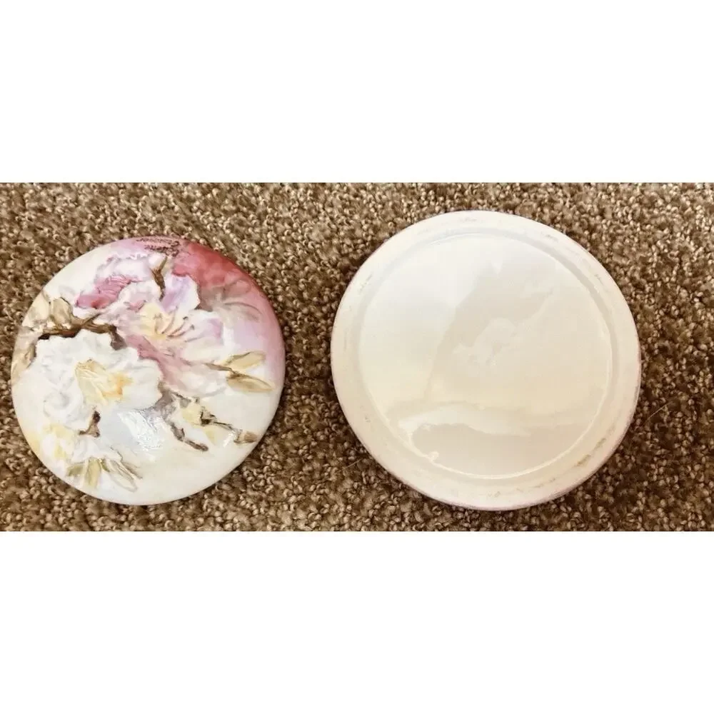 Vtg Porcelain Hand Painted Trinket Dresser Box Collette Gesinger Vibrant Pink Fl